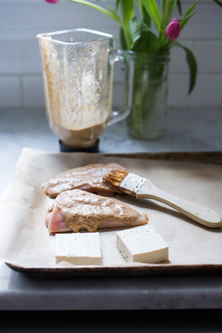 marinated chicken and tofu