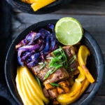 Sheet Pan Voodoo Bowl- make w/ Chicken or Tofu, inspired by the flavors of the West Indies with roasted veggies, mango and lime! | www.feastingathome.com