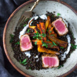 Cumin Crusted Seared Ahi Tuna with Lentils and Moroccan Roasted Carrots! #ahi