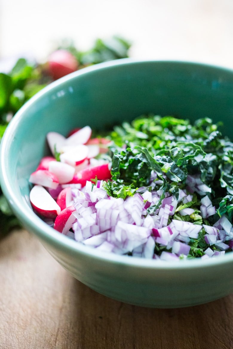 Middle Eastern Eggplant Wrap with a lemony Kale Parsley Mint Slaw with Creamy Tahini Sauce. Keep it vegan or add feta! | www.feastingathome.com