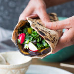 Middle Eastern Eggplant Wrap with a lemony Kale Parsley Mint Slaw with Creamy Tahini Sauce. Keep it vegan or add feta! | www.feastingathome.com