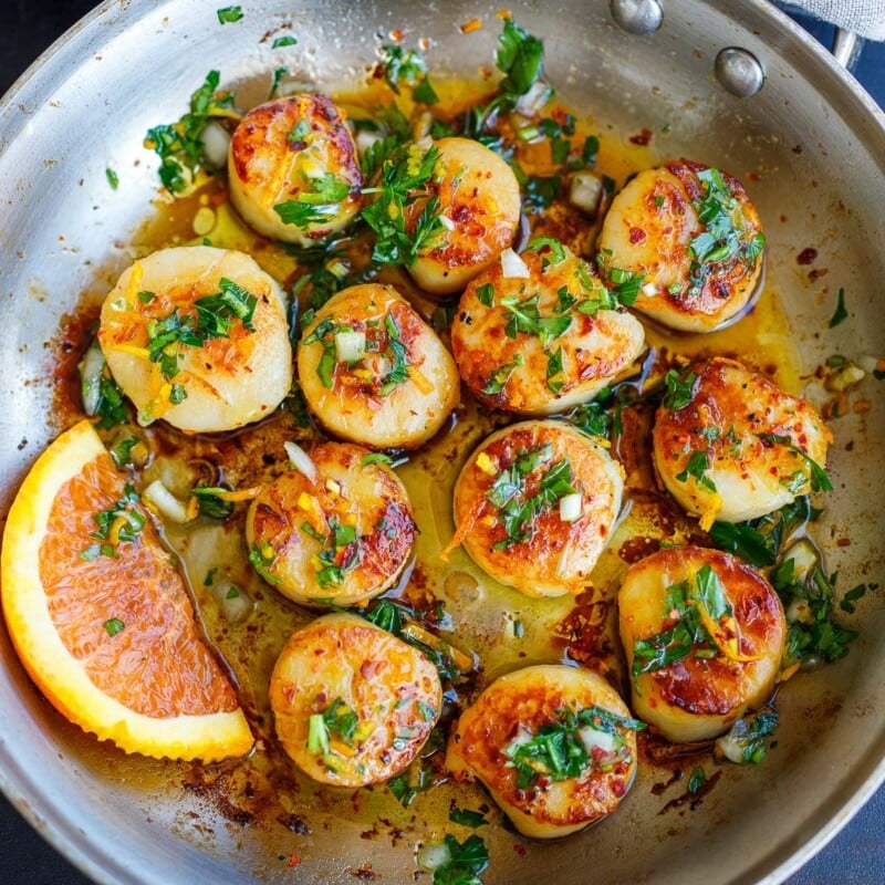 how to cook perfectly golden scallops.