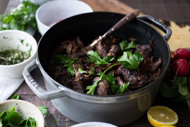 Greek lamb Tacos with Minted Yogurt Sauce, cucumber, radish, feta and an herb-caper drizzle- a feast for the senses! | www.feastingathome.com