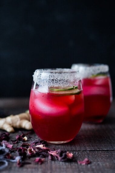Hibiscus margaritas with Ginger and Lime! #hibiscusmargaritas