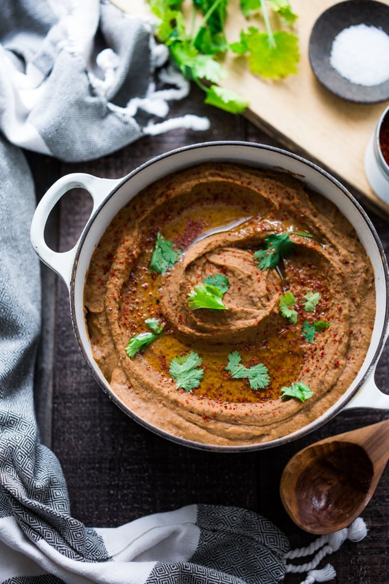 How to make delicious, healthy, vegan Refried Beans from scratch using dry beans on the stove top or in your instant pot. #refriedbeans 