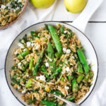 This recipe for Lemon Orzo with Asparagus- is perfect for spring! Quick and easy, serve this spring pasta "warm" as a dinner,  or chilled as a side salad. Vegan adapatable.