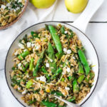 This recipe for Lemon Orzo with Asparagus- is perfect for spring! Quick and easy, serve this spring pasta "warm" as a dinner, or chilled as a side salad. Vegan adapatable.