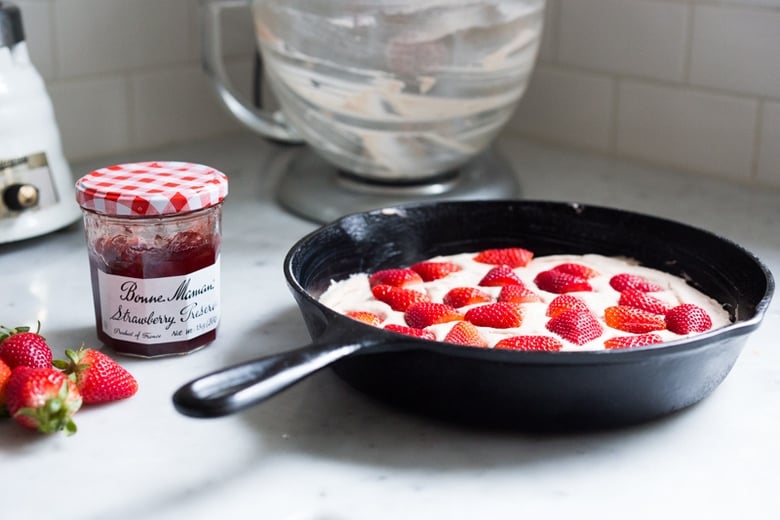 Strawberry Breakfast Cake- a sweet treat for Mother's Day brunch. GF Adaptable. | www.feastingathome.com