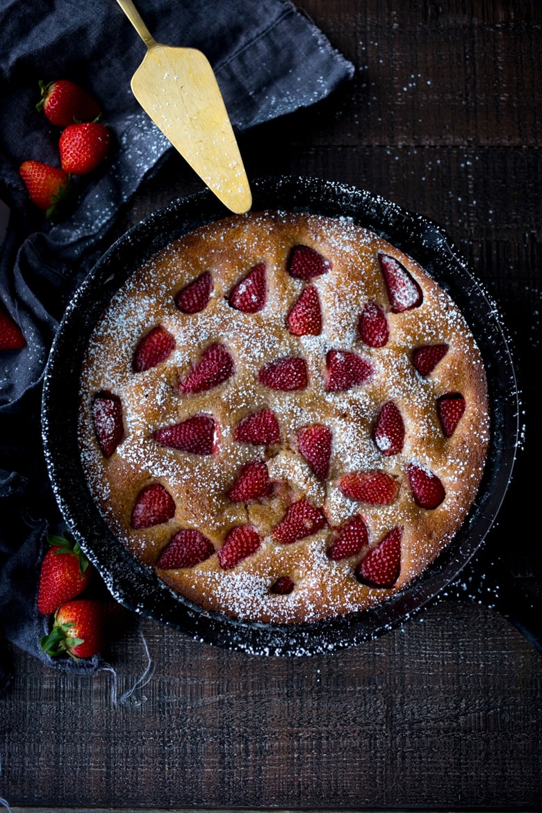 Strawberry Breakfast Cake- a sweet treat for Mother's Day brunch. GF Adaptable. | www.feastingathome.com