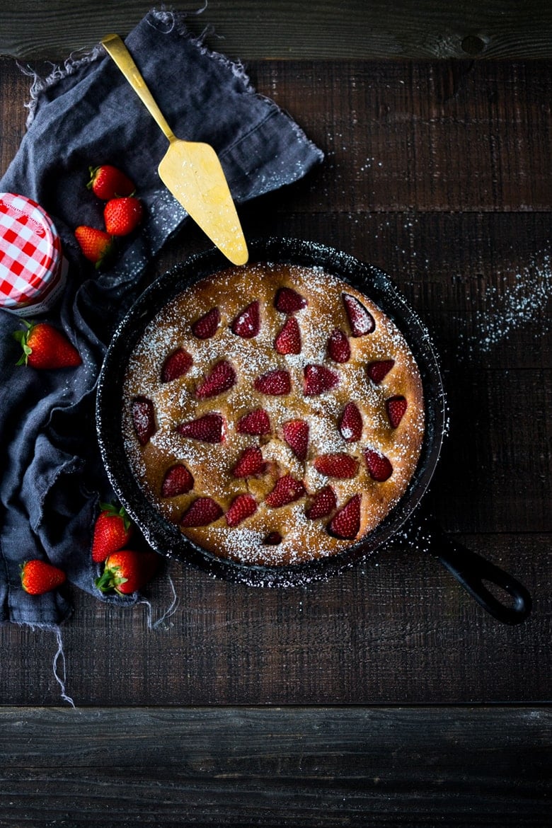 Strawberry Breakfast Cake- a sweet treat for Mother's Day brunch. GF Adaptable. | www.feastingathome.com