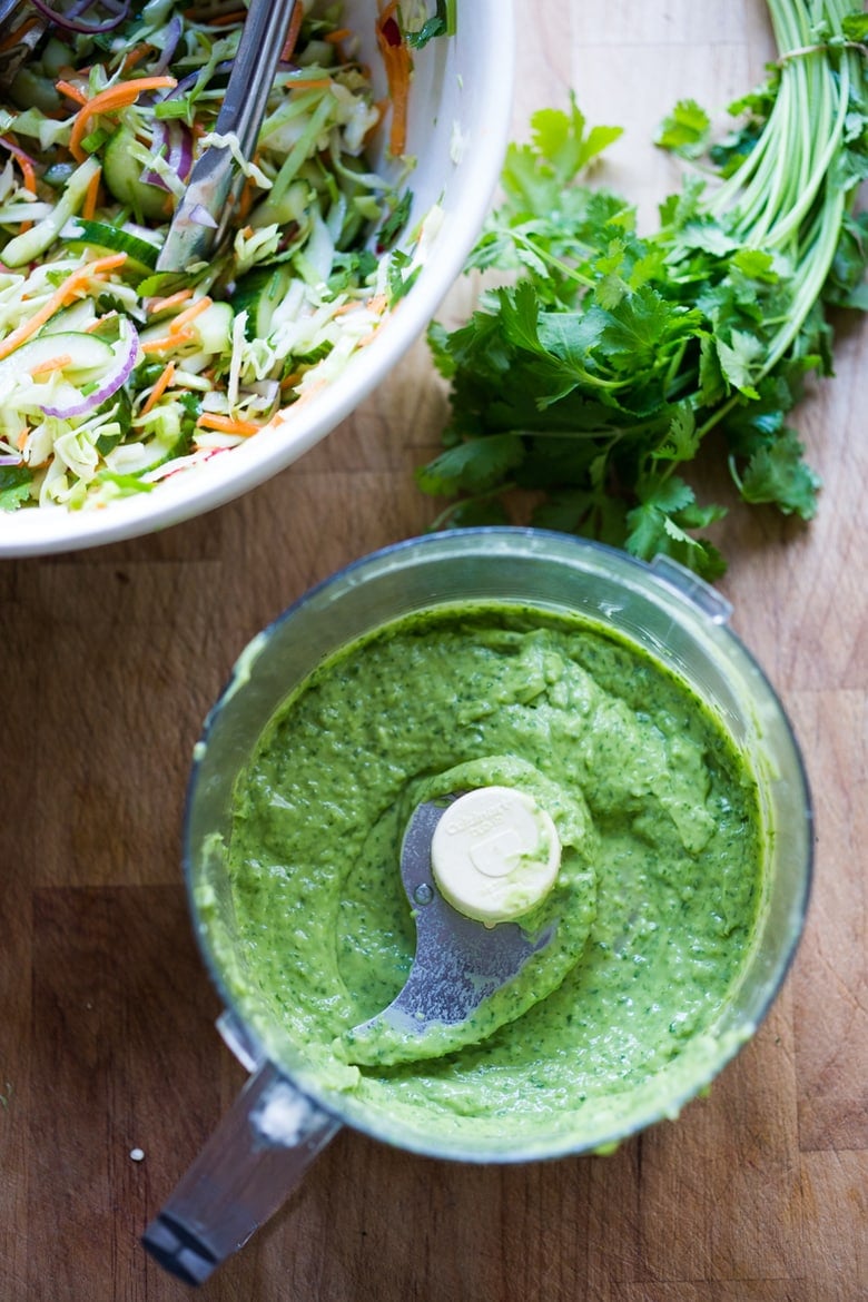 Vegan Avocado Cilantro Sauce- | www.feastingathome.com