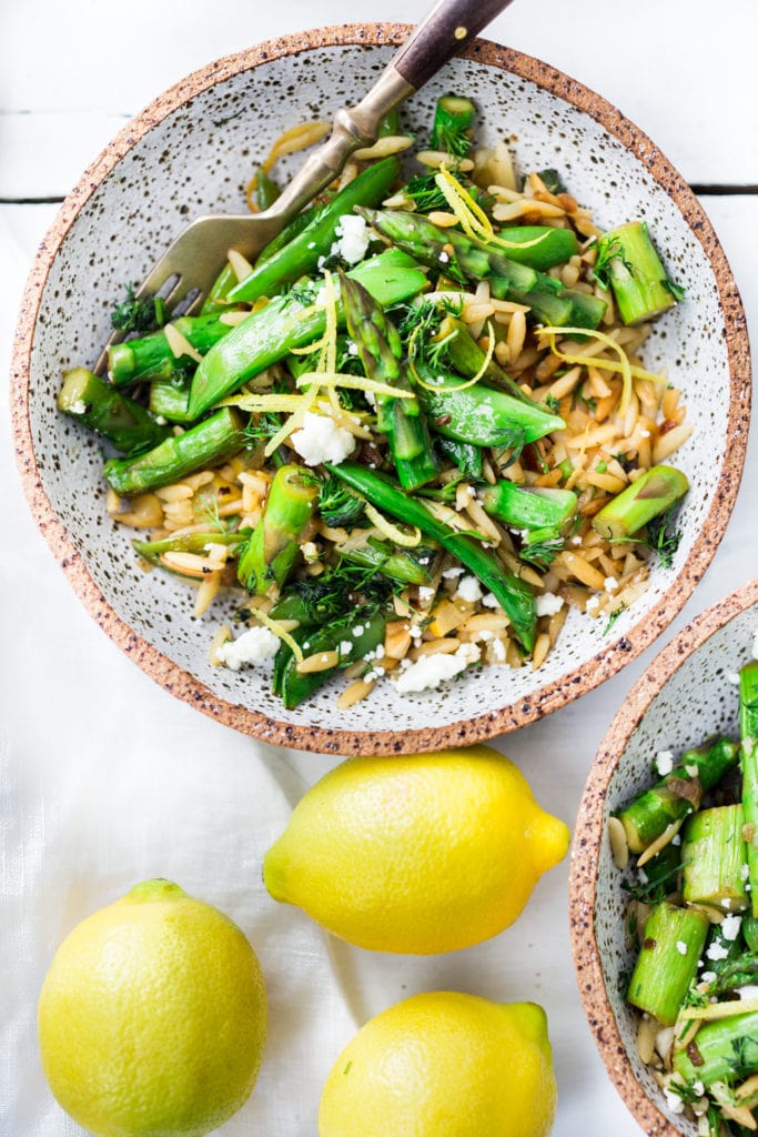 40 BEST Pasta Recipes! Spring Orzo Pasta with Asparagus, Lemon and Dill- serve this warm as quick flavorful entree or chilled as a side salad. A healthy vegetarian pasta recipe!