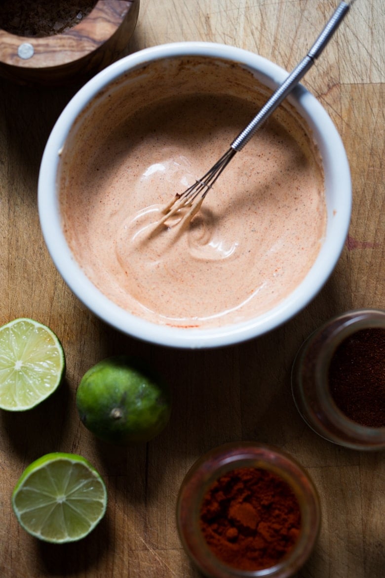 Simple Chipotle Mayo ( aka Mexican Secret Sauce) - a fast and easy 5 minute-sauce to give meals a huge BURST of flavor! Vegan adaptable & Gluten-free. #chipotlemayo #tacosauce #spicymayo #mayo #mexicanmayo 
