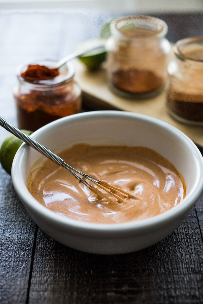 Simple Chipotle Mayo ( aka Mexican Secret Sauce) - a fast and easy 5 minute-sauce to give meals a huge BURST of flavor! Vegan adaptable & Gluten-free. #chipotlemayo #tacosauce #spicymayo #mayo #mexicanmayo 
