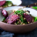 Warm Lentils with chard, roasted beets, goat cheese and spring herbs. | www.feastingathome.com
