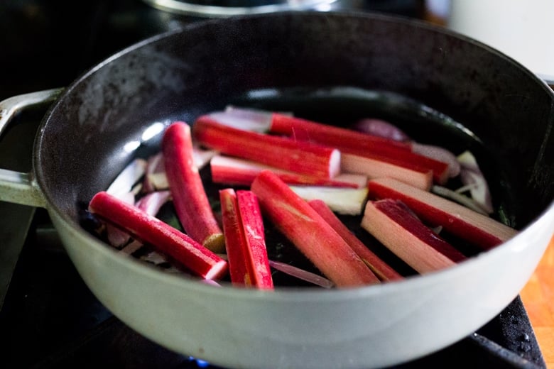 Roasted Salmon with Rhubarb and Chard- a quick healthy meal that can be made in 30 minutes. |www.feastingathome.com