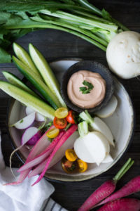 Farmers market veggie plate with dips | www.feastingathome.com