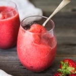 How to make a slushie! A healthy, delicious, 3-ingredient alternative to ice cream- made with fresh berries, natural sweetener,  a squeeze of citrus and ice!  Low in fat and calories, high in antioxidants. Make this in 5 minutes using your blender! So easy and refreshing. 