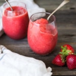 Healthy Strawberry Slushie- a delicious alternative to ice cream- made with fresh strawberries, ice and honey. Low in fat and calories, high in antioxidants. Make in 5 minutes! | www.feastingathome.com