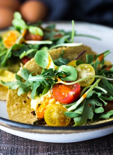 Scrambled Egg Tacos- a healthier lighten up version of breakfast tacos, these make a quick dinner or late night snack!