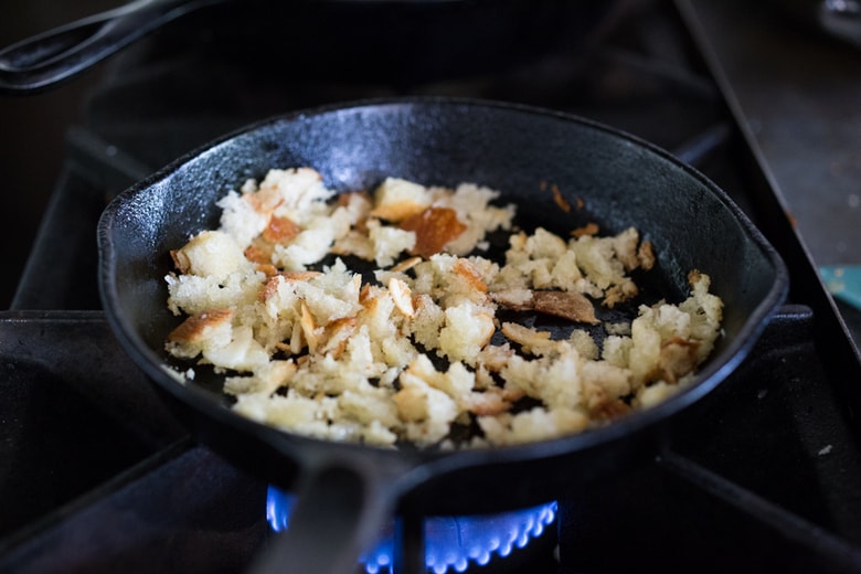 Garlicky Chard Pasta with lemon and toasted bread crumbs- a healthy vegan 30 minute meal. | www.feastingathome.com