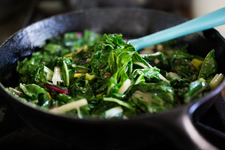 Roasted Salmon with Rhubarb and Chard- a quick healthy meal that can be made in 30 minutes. |www.feastingathome.com