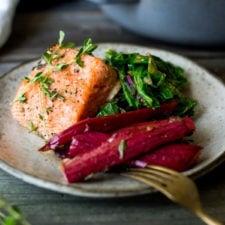 Baked Salmon with Rhubarb and Chard