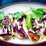 These fish tacos can be made on the grill, or on the the stovetop. Flavorful, simple and fast! Vegan-adaptable! #fishtacos