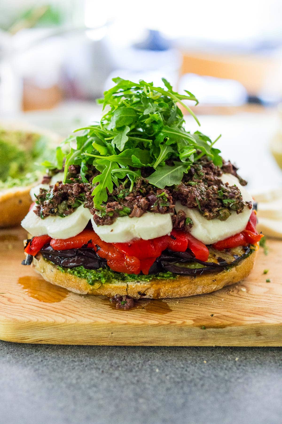 Layering the Muffuletta Sandwich