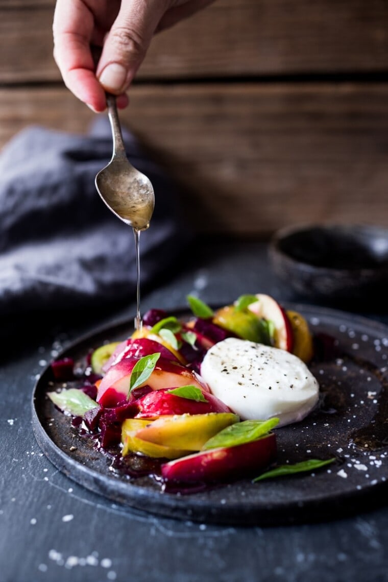 Burrata Salad with Tomato, Nectarines & Basil Feasting At Home
