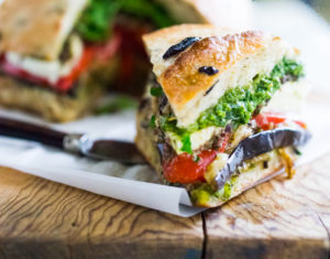 Grilled Eggplant Muffuletta Sandwich - a vegetarian version of the Italian classic! | www.feastingathome.com