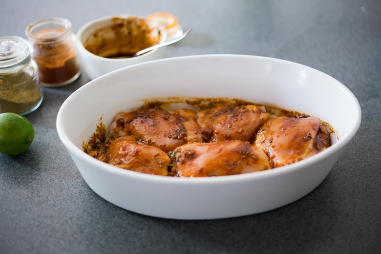 Peruvian chicken in a marinade.