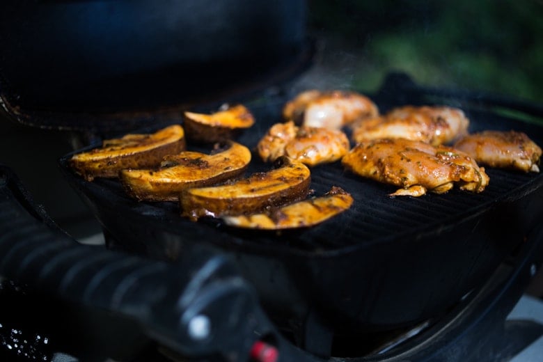 Grilling the Peruvian chicken. 