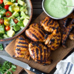 Grilled Peruvian Chicken with Green Sauce and Avocado-Tomato Salad |www.feastingathome.com