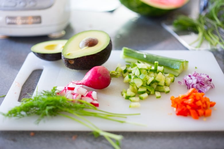 all the watermelon gazpacho toppings!