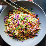 Thai Noodle Salad with Peanut Sauce- loaded up with healthy veggies and the BEST peanut sauce eeeeeeeeeever! Vegan & Gluten-Free | www.feastingathome.com