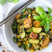 Zucchini, Corn and Basil Stir-fry with Tofu, Shrimp or Chicken -image