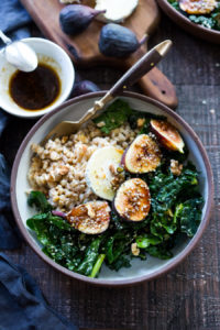 Farro Bowl with Figs, Kale and Goat Cheese- a simple, healthy and packable meal, perfect for mid-week lunches. | www.feastingathome.com