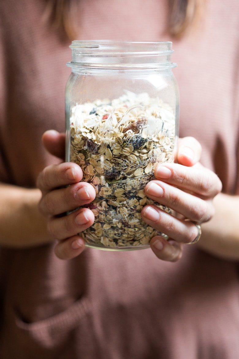 How to make Muesli! A healthier, lower-calorie, sugar-free, oil-free, cholesterol-lowering alternative to granola, that can be made-ahead with ingredients you probably already have, and best of all- no cooking required! Vegan and Gluten free! 