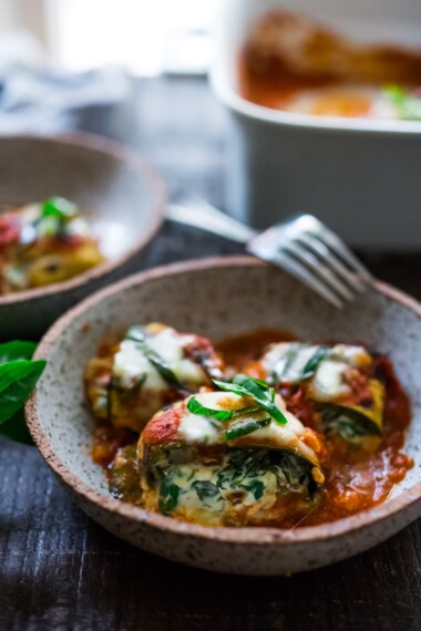 Zucchini Lasagna Roll Ups with Spinach & Basil | Feasting At Home