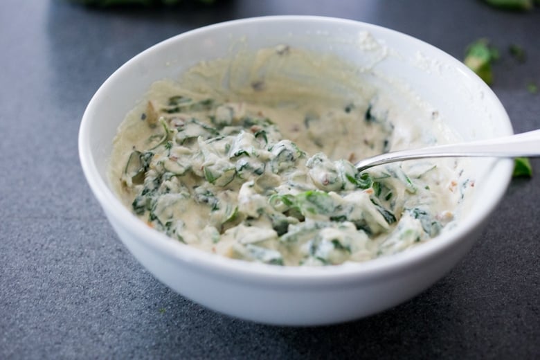 bowl with spinach ricotta mixture.