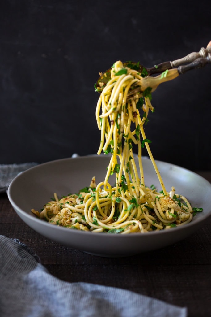 Roasted Cauliflower Pasta with Toasted Walnuts, Parsley and Lemon!