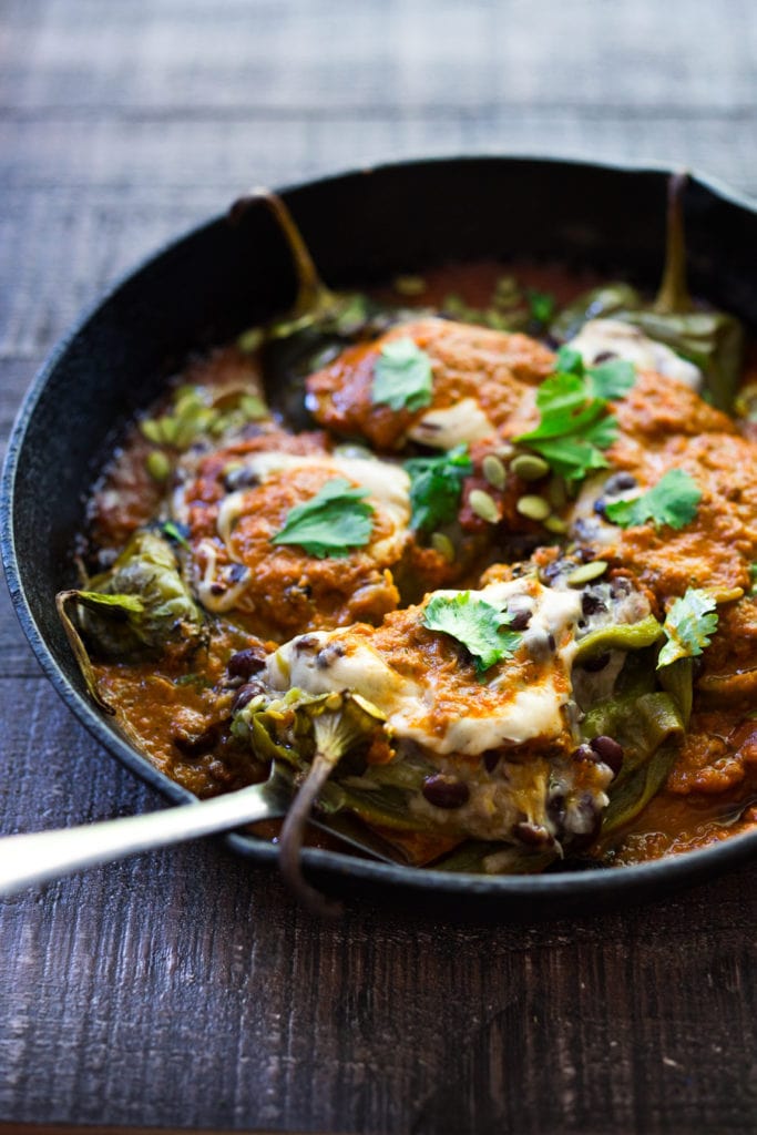 Best Valentine's Dinner Ideas: ROASTED CHILE RELLENO WITH BLACK BEANS.