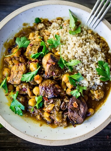 Simple & delicious Instant Pot Lamb Stew with chickpeas and fragrant Middle Eastern spices- a fast, flavorful, wholesome meal that can be made in an Instant Pot