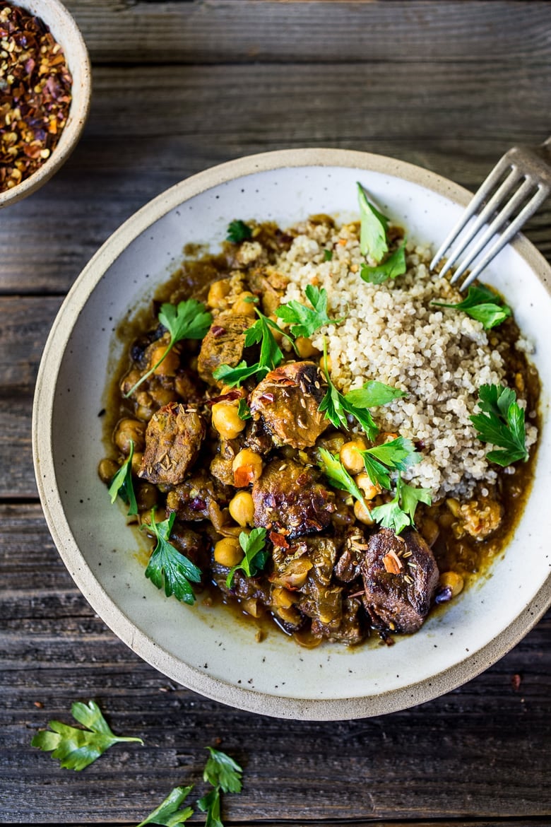 Instant Pot Middle Eastern Lamb Stew with chickpeas and fragrant spices- a simple flavorful wholesome meal. Serve over quinoa, basmati rice or cauliflower "rice". | www.feastingathome.com