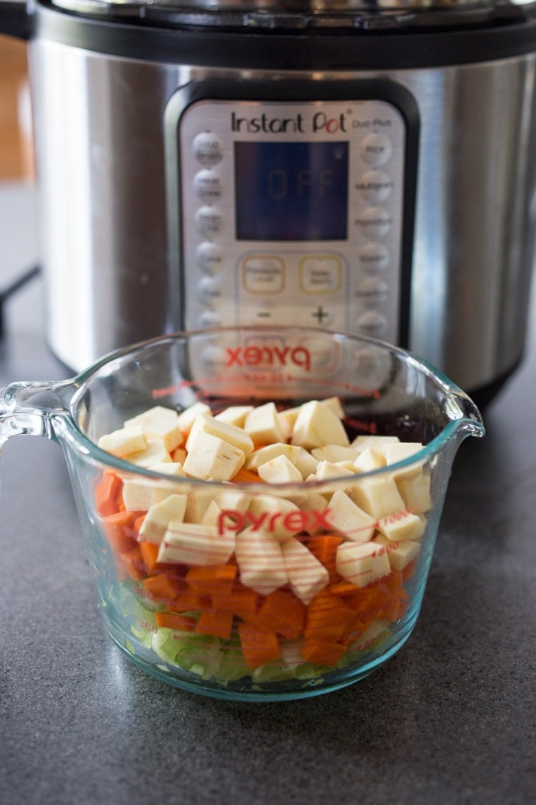 Veggies cut ready for the instant pot lentil soup.