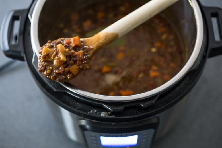 Instant pot lentil soup in the instant pot.