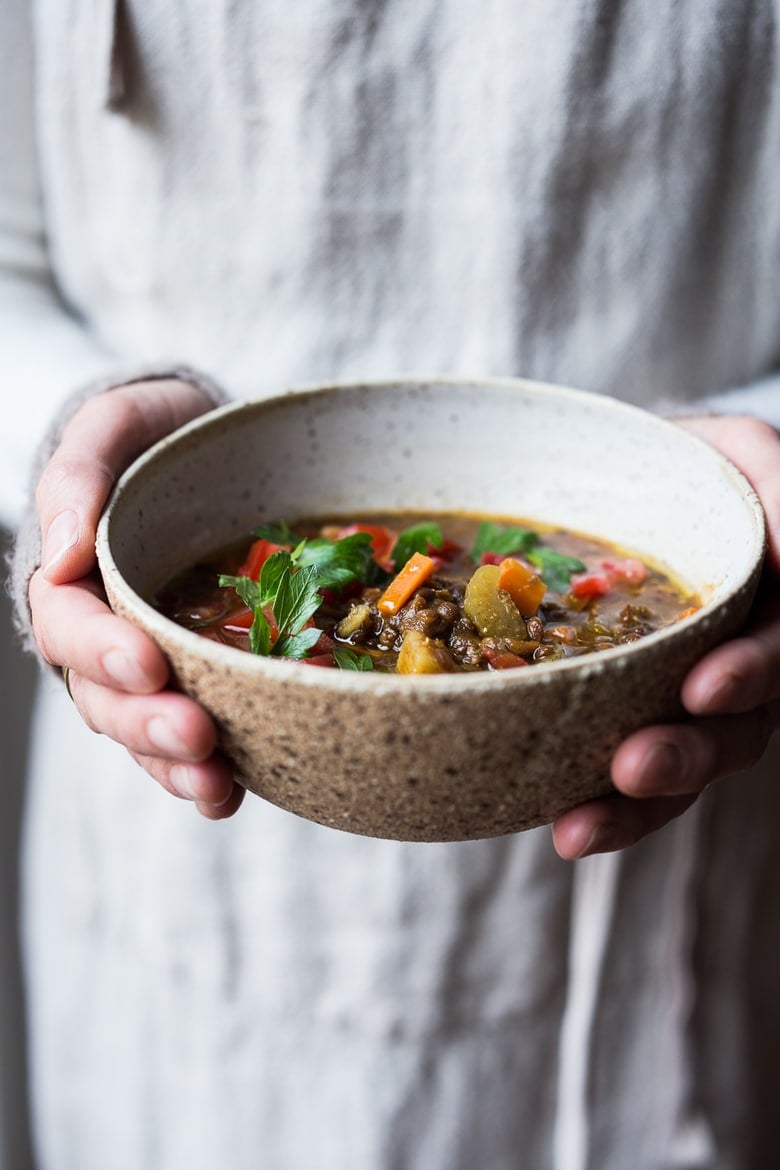 This Instant Pot Lentil Soup is cozy and comforting! Infused with fragrant Middle Eastern spices, it can be made in your Instant Pot or on your stovetop. Vegan, fast & easy. Includes a Video.