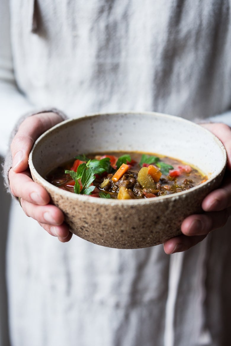 This Instant Pot Lentil Soup is cozy and comforting! Infused with fragrant Middle Eastern spices, it can be made in your Instant Pot or on your stovetop. Vegan, fast & easy.  Includes a Video.  