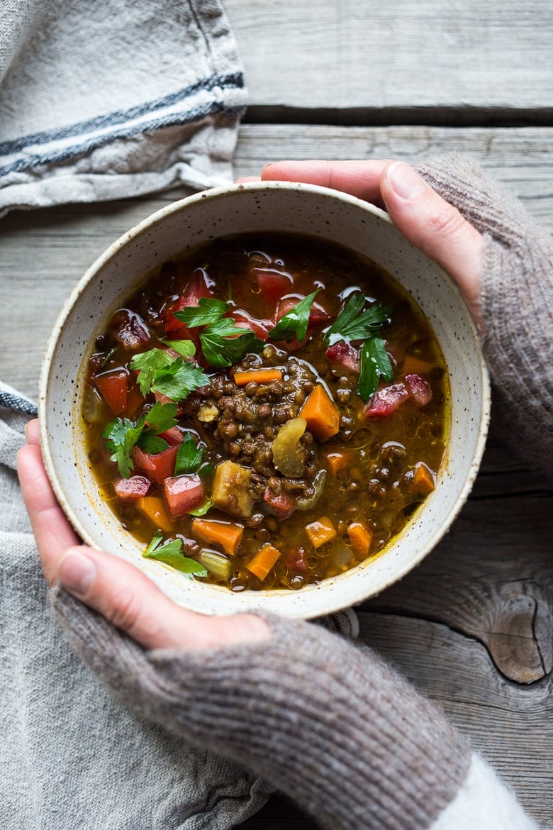 25 Best Lentil Recipes! Instant Pot Lentil Soup- vegan, gluten free and infused with Middle Eastern Spices! #lentilsoup #veganlentilsoup